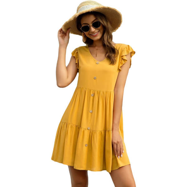 V Neckline Bodycon Dress With Front Buttons
